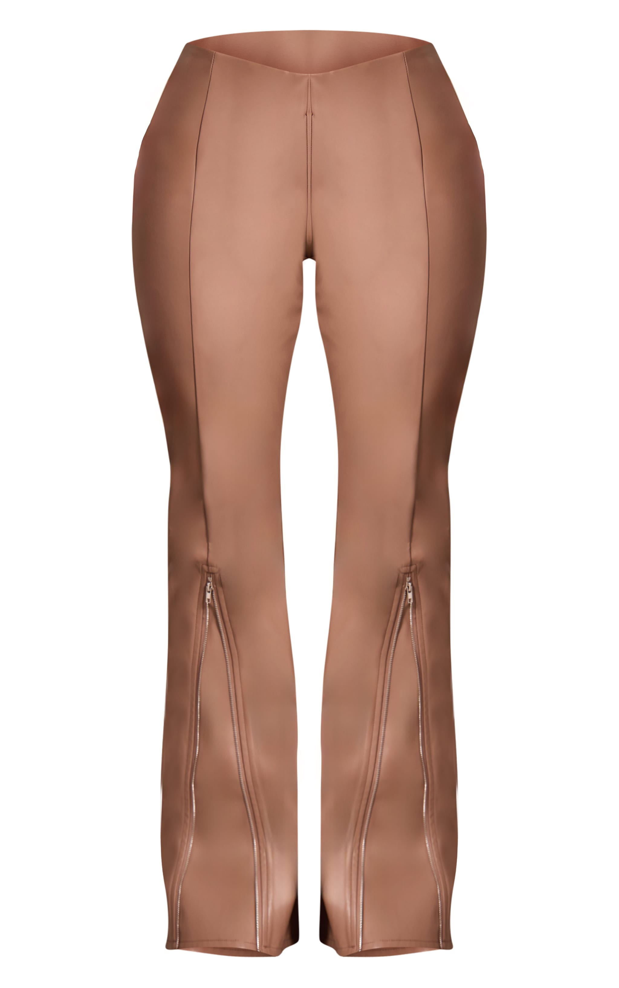Petite Taupe Faux Leather Zip Detail Pants image 5