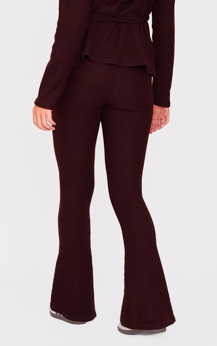 Chocolate Soft Rib Tie Trim Detail Skinny Flares image 3