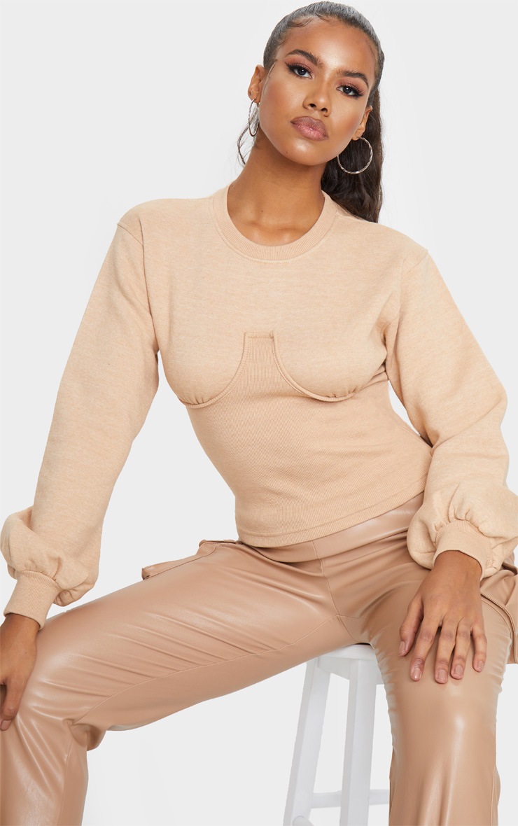 Sand Underbust Detail Oversized Sweatshirt