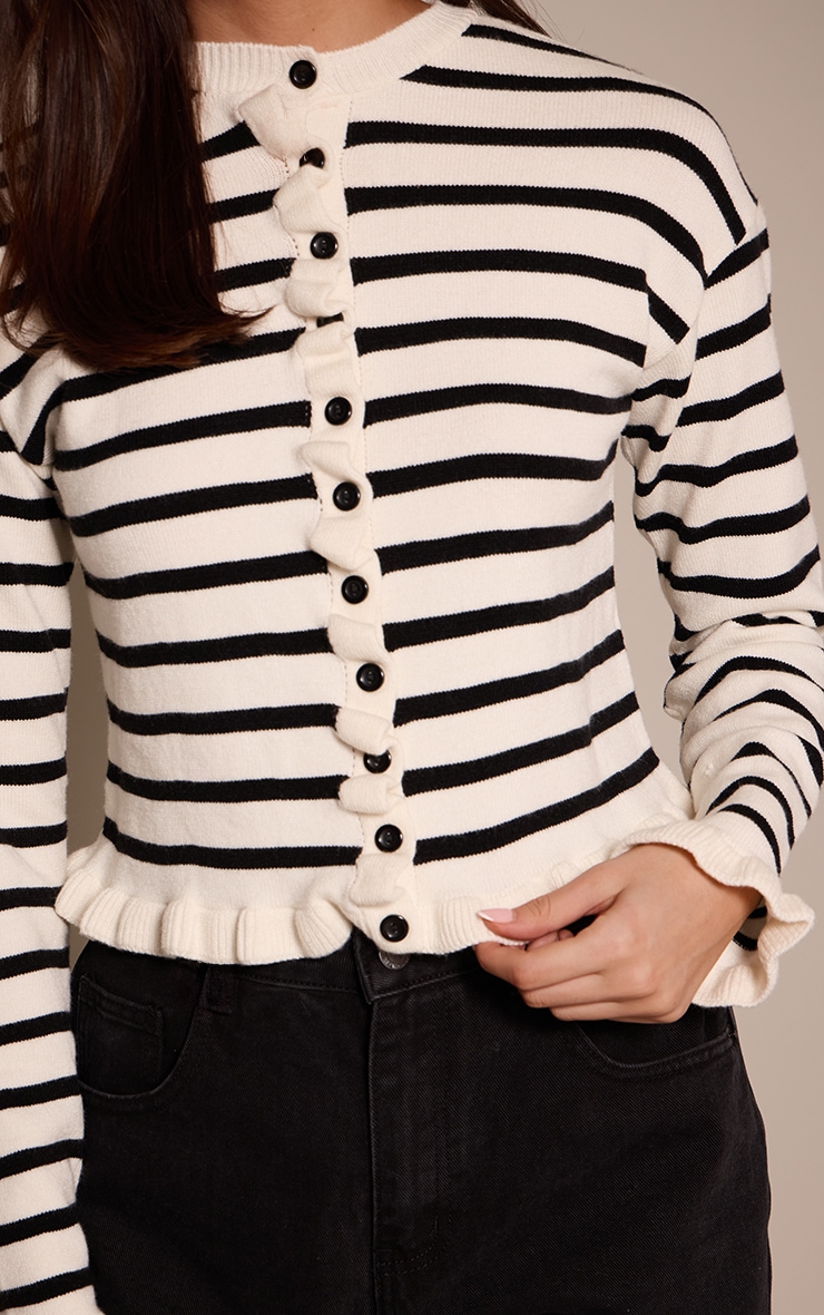 Mono Striped Frill Hem Knitted Cardigan  image 4