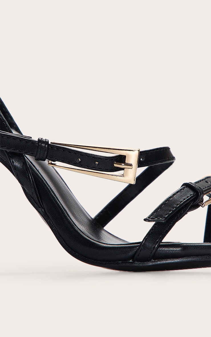 Black Buckle Asymmetric Strap Round Toe Heeled Sandals image 5