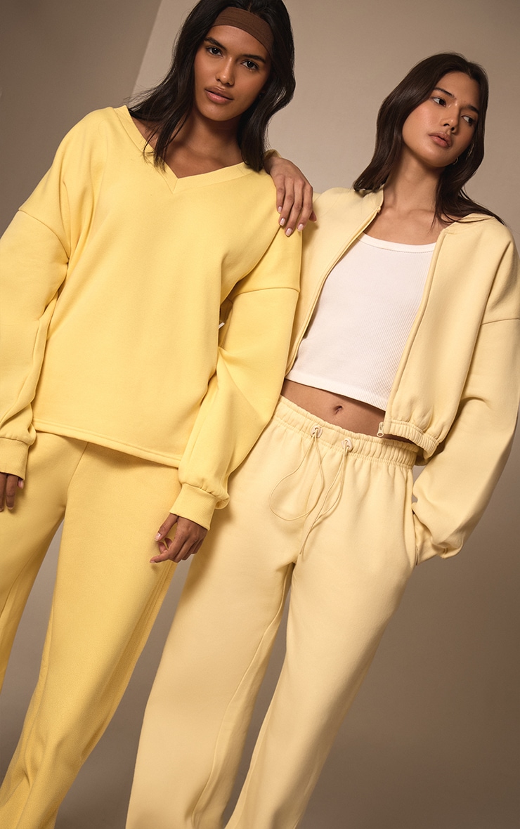 Butter Yellow Oversized V Neck Sweatshirt image 3
