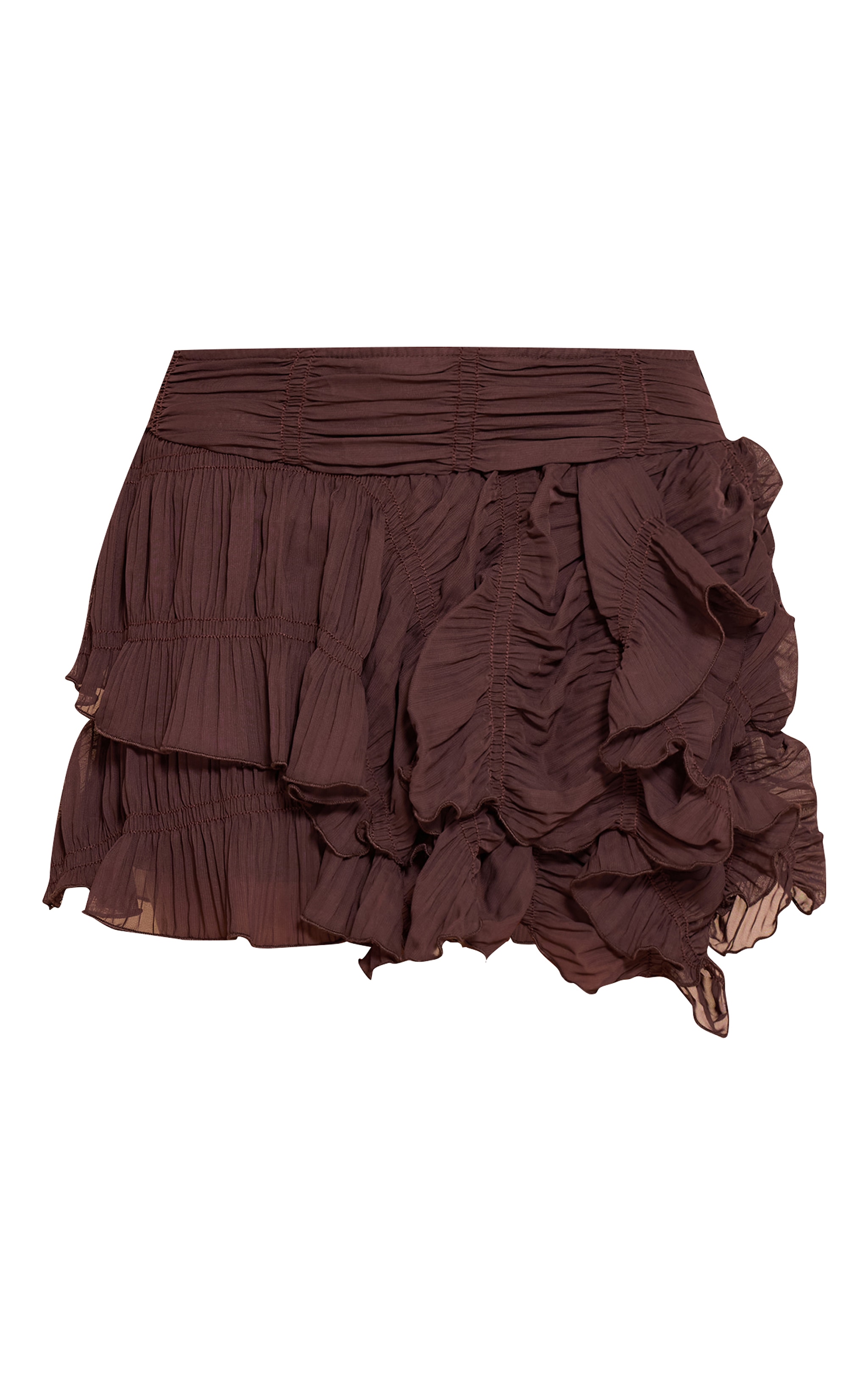 Dark Chocolate Ruched Textured Low Rise Mini Skirt image 6