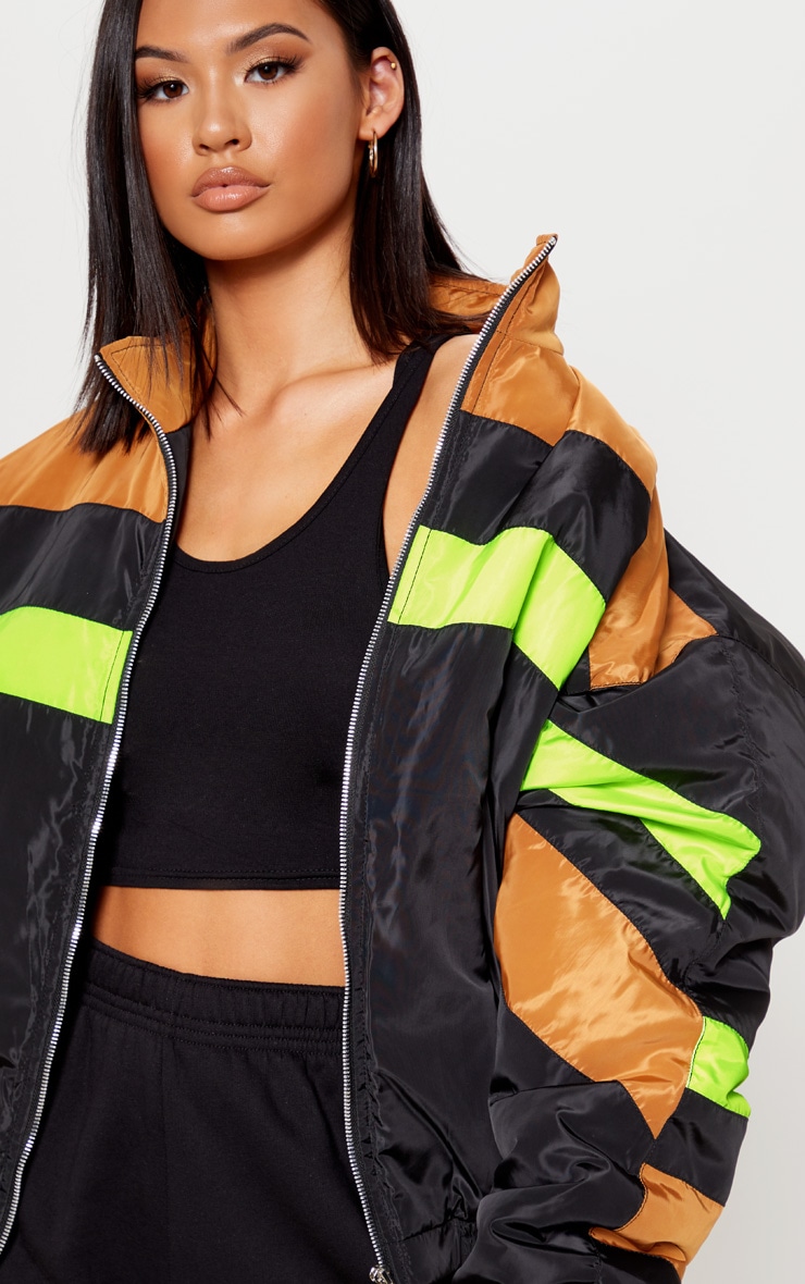 Black Padded Stripe Detail Bomber Jacket image 5