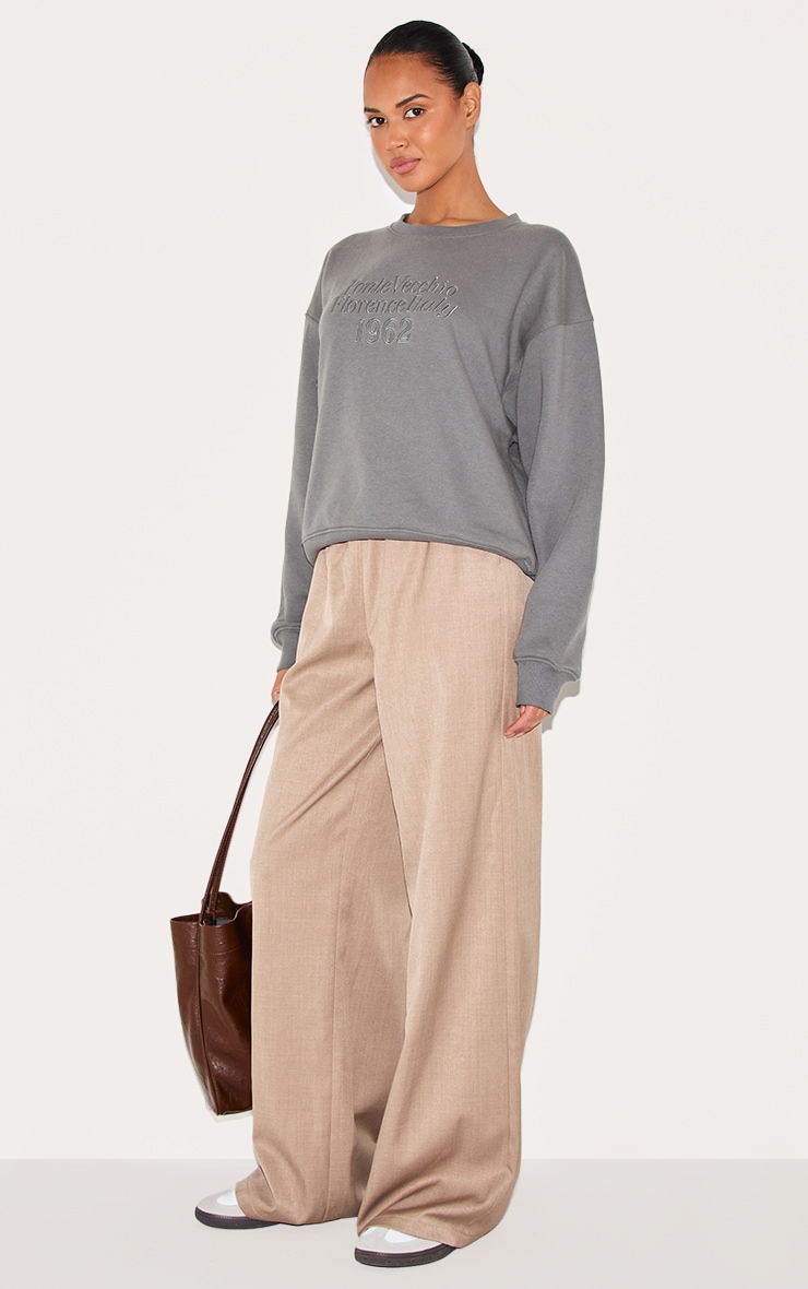 Sweat gris brodé à épaules carrées image 3