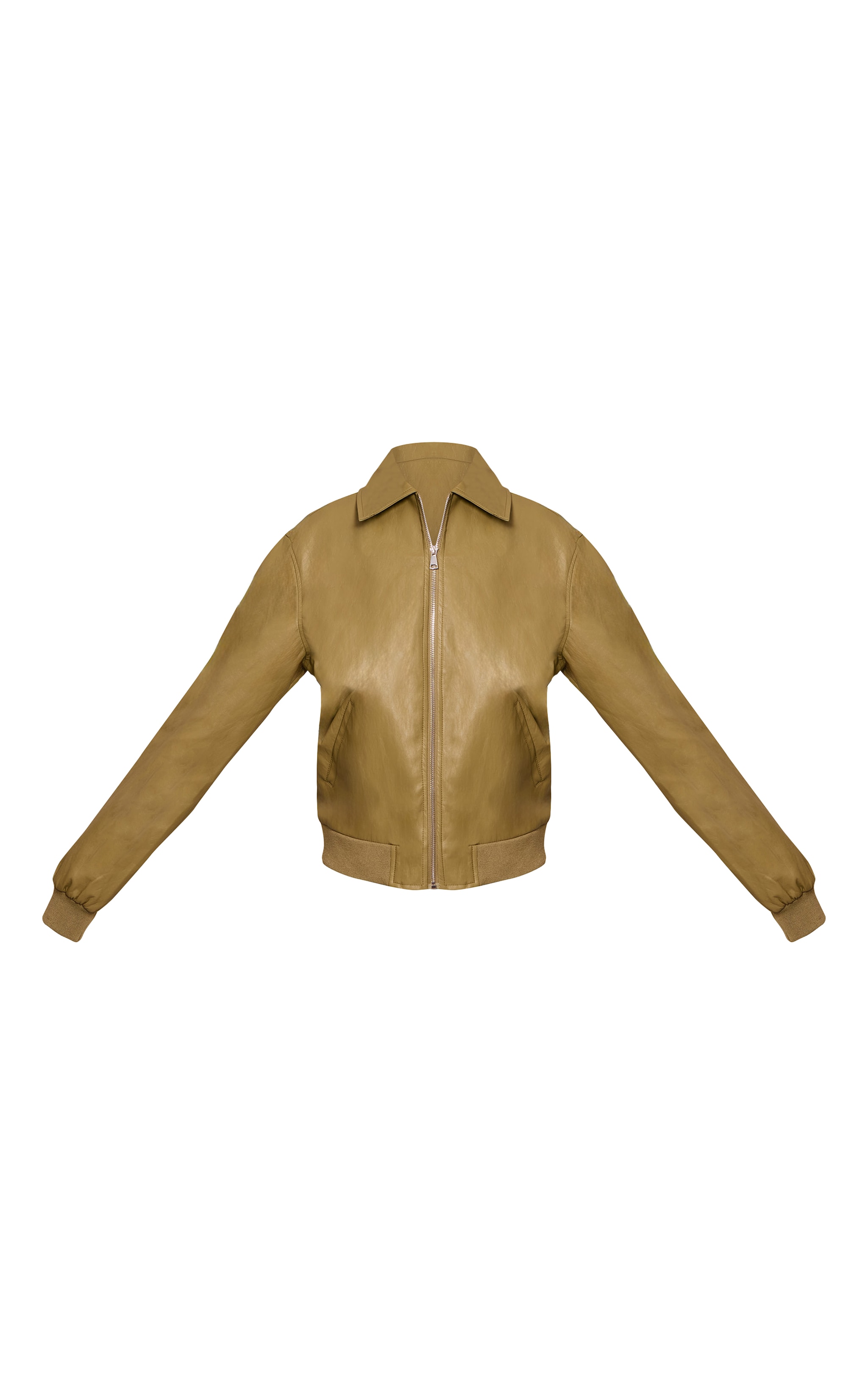 Tall Olive Faux Leather Bomber Jacket image 5
