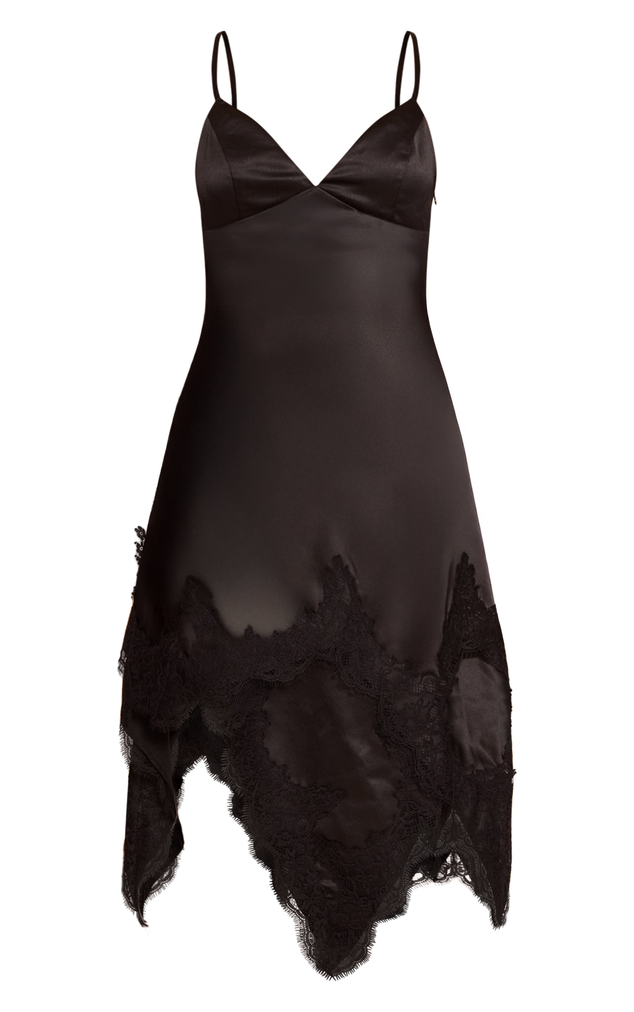 Mini robe satinée noire à bordure en dentelle image 5