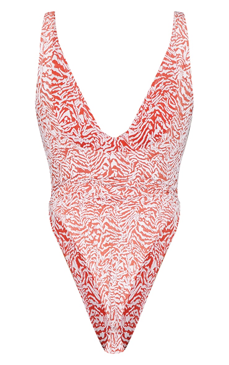 Brown Jaquard Zebra Print Swimsuit PrettyLittleThing