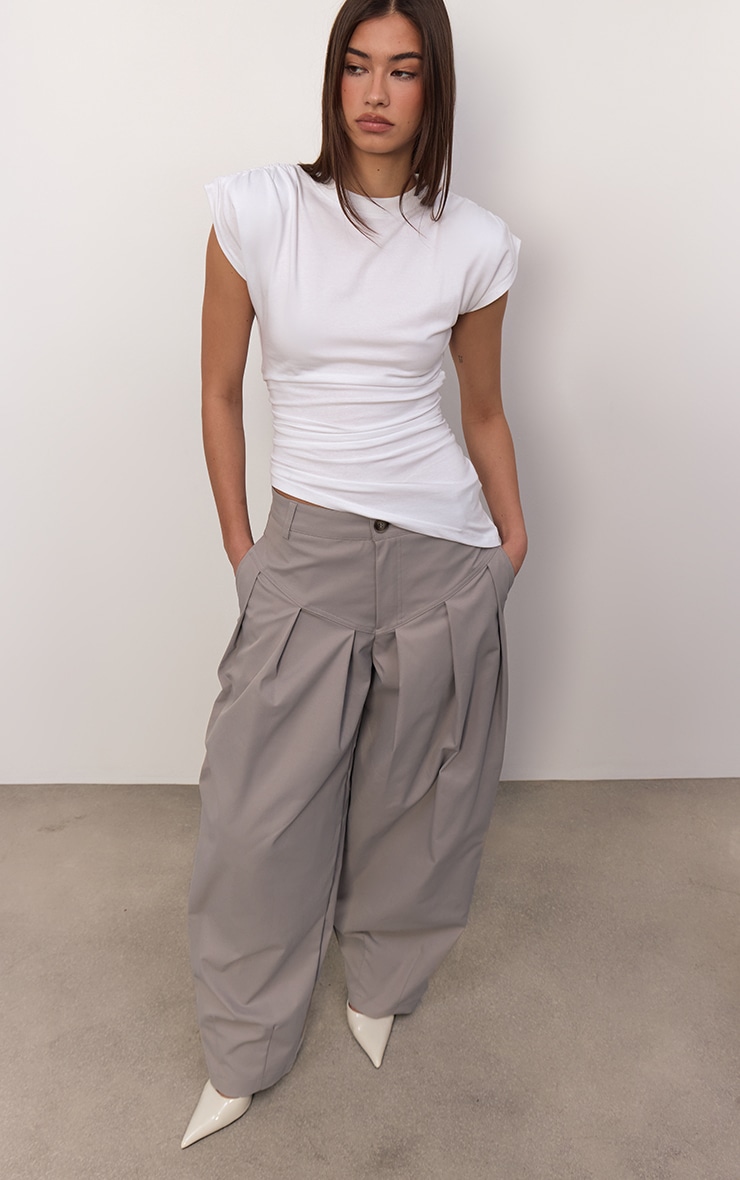 White Cotton Shoulder Detail Asymmetric Hem T-Shirt  image 3
