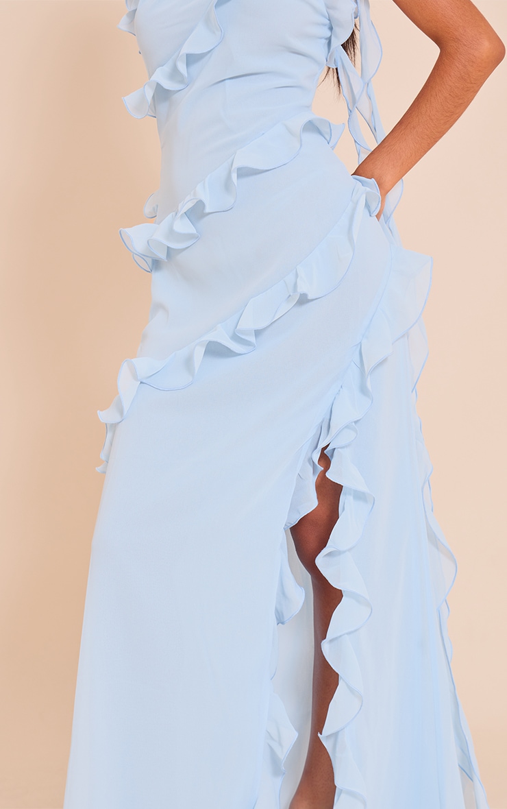 Petite Baby Blue Chiffon Frill Detail Maxi Dress | Petite