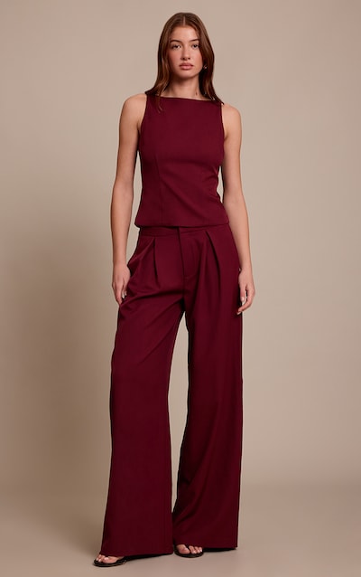 Wine Woven Tailored Wide Leg Pants