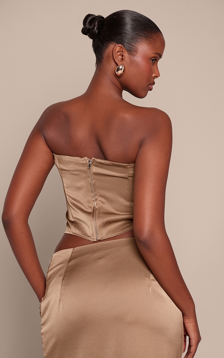 Top bustier satiné or olive froncé image 2