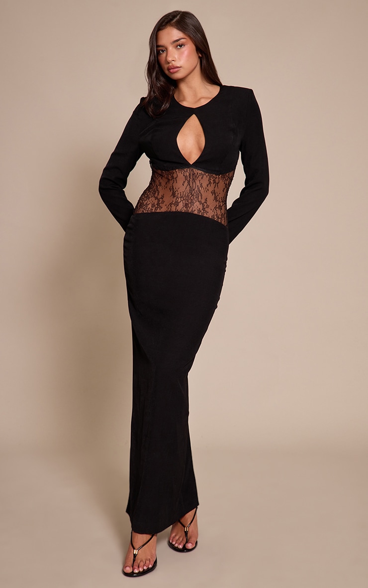 Black Lace Cut Out Detail Maxi Dress image 3
