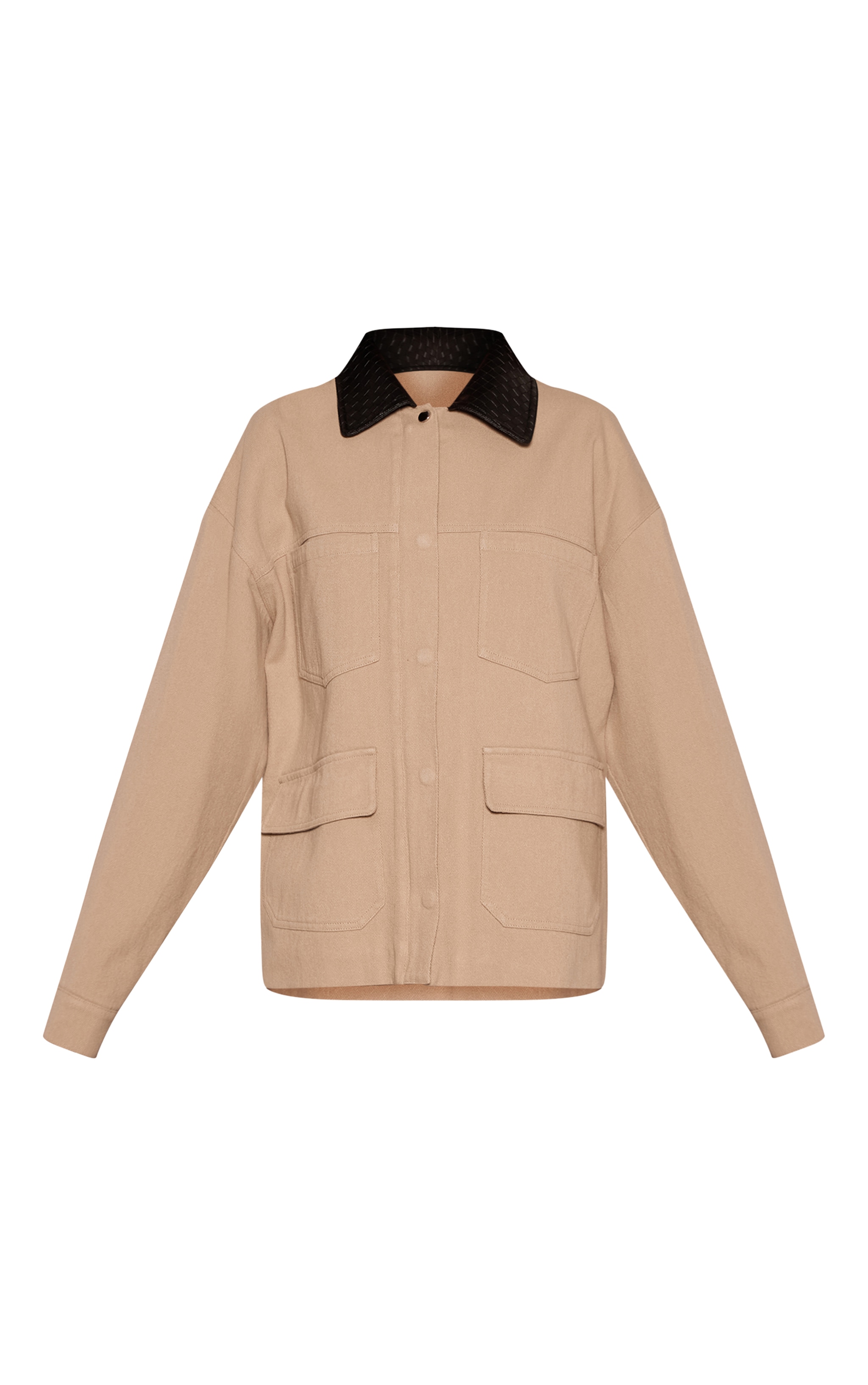 Veste en maille sergée beige à col contrastant et poches image 5