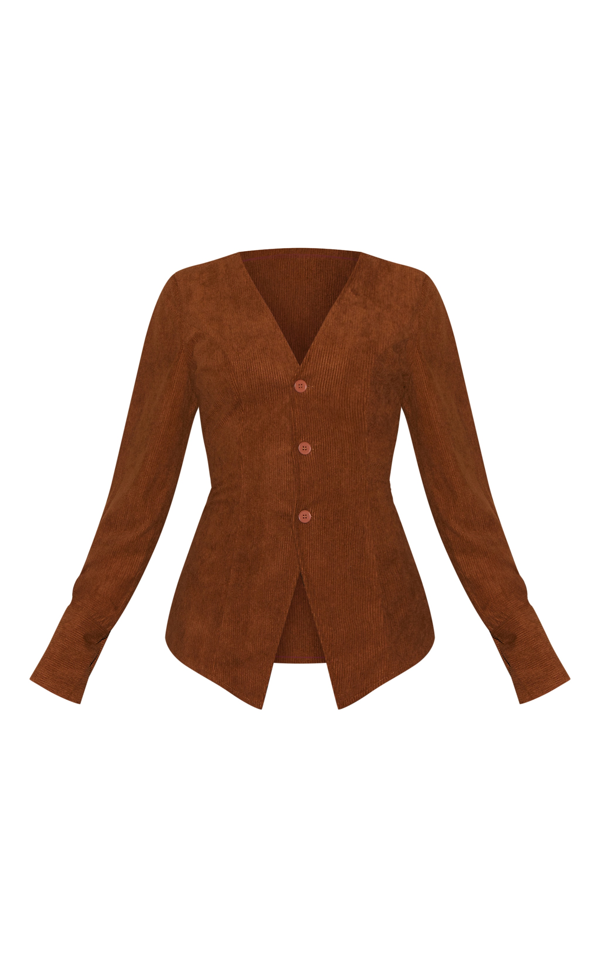 Tan Corduroy Plunge Fitted Blouse image 5