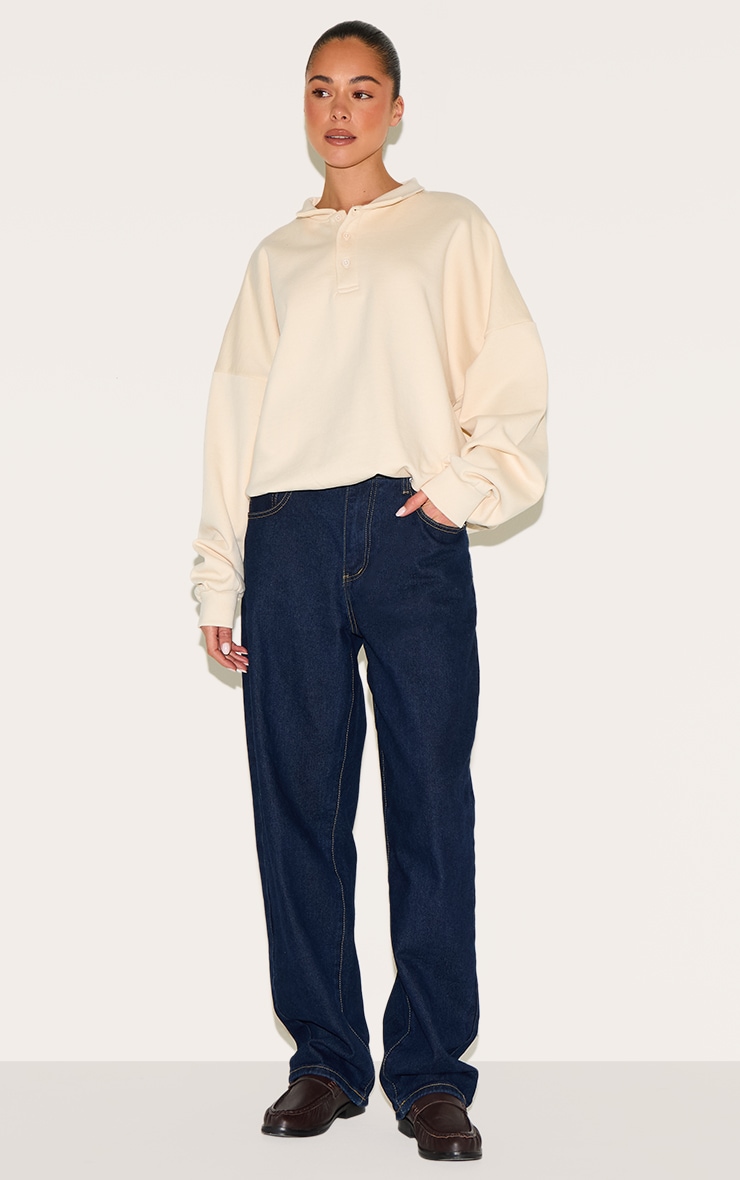 Cream Premium Sweat Oversized Polo image 3