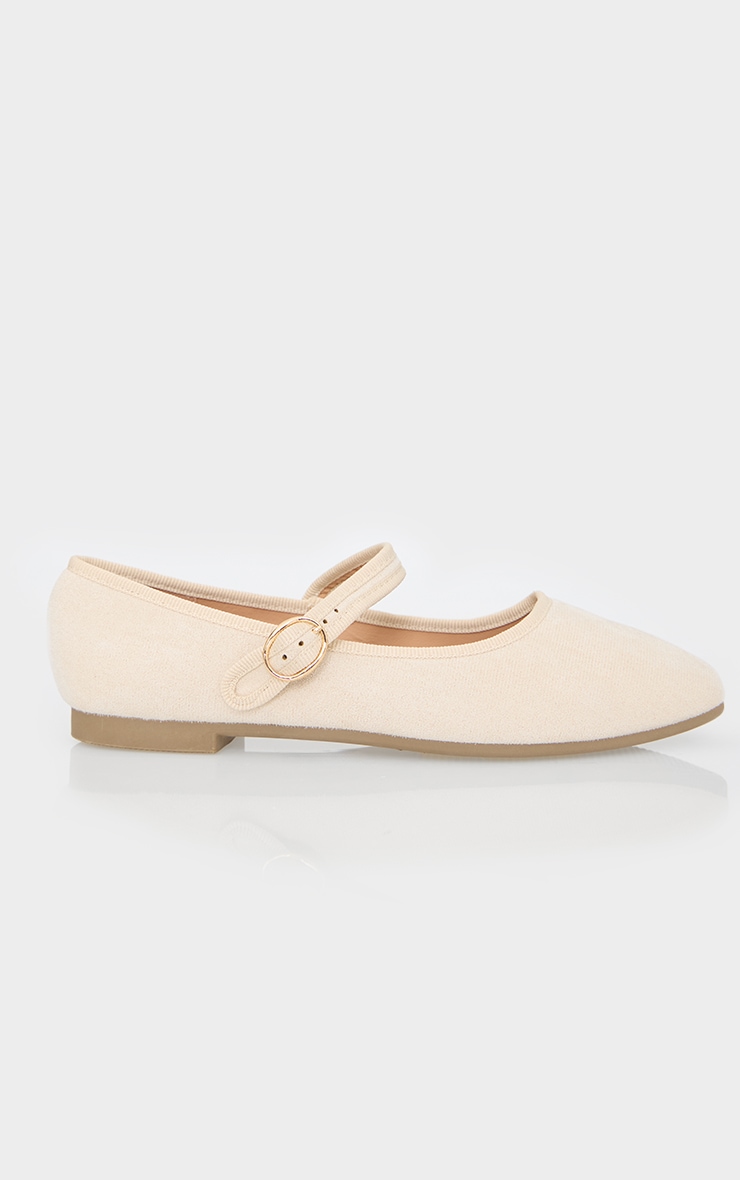 Beige Faux Suede Round Toe Buckle Ballet Pumps image 3