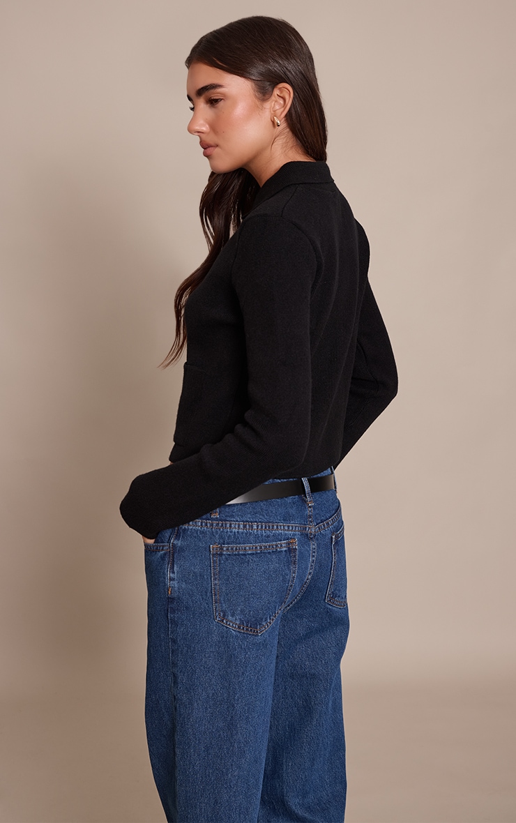 Black Pocket Detail Button Down Knitted Cardigan  image 2