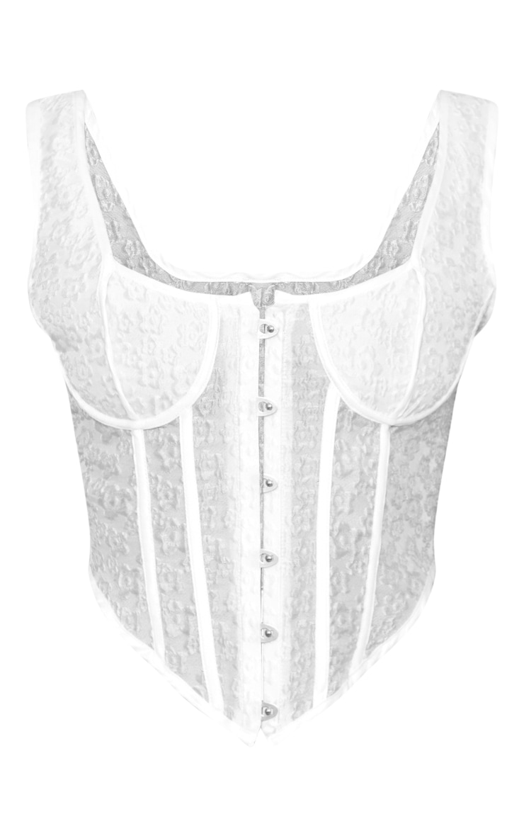 Cream Textured Hook And Eye Boned Corset | PrettyLittleThing KSA