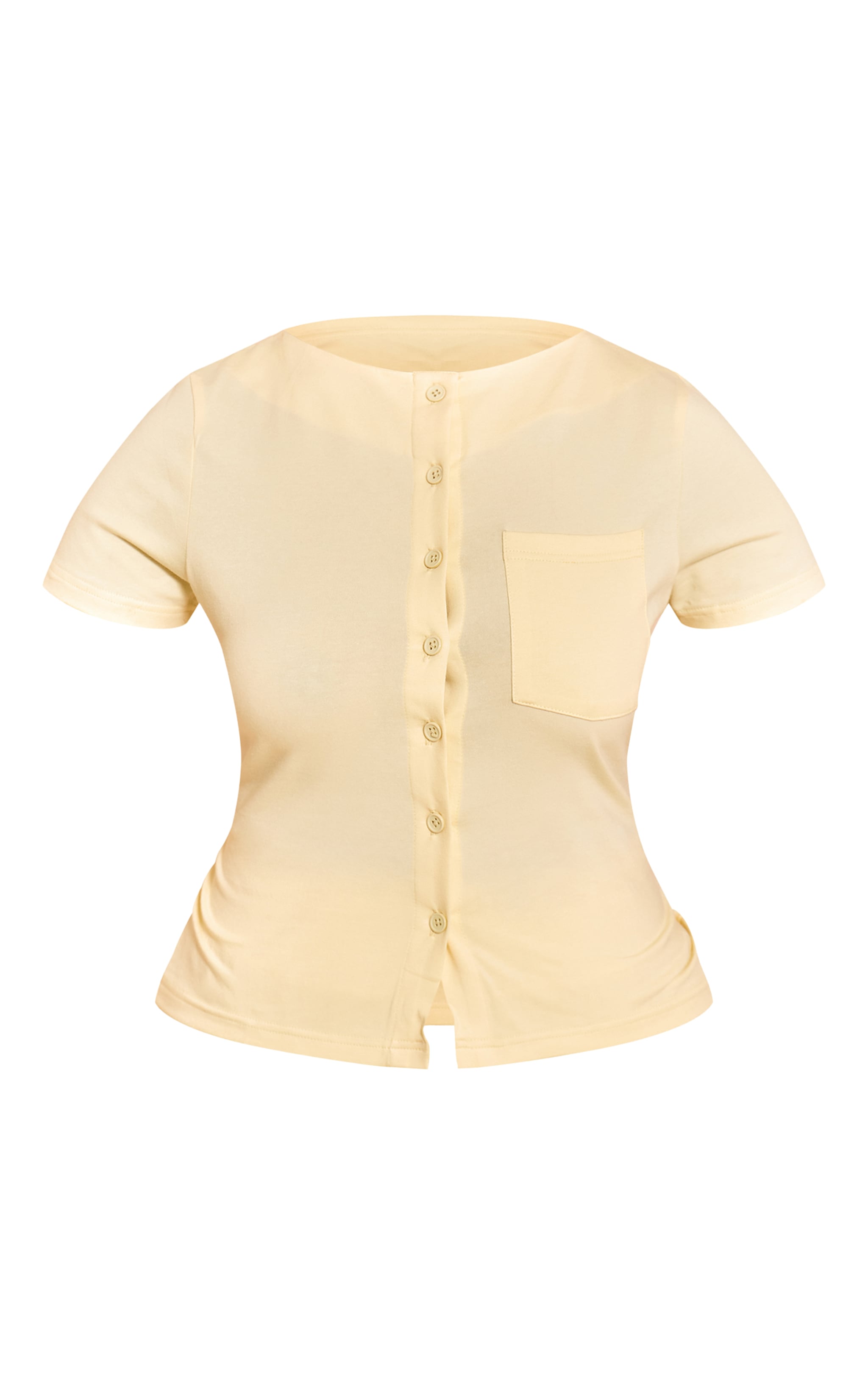 Shape Butter Cream Boat Neck Button Front Pocket Detail T-shirt image 5