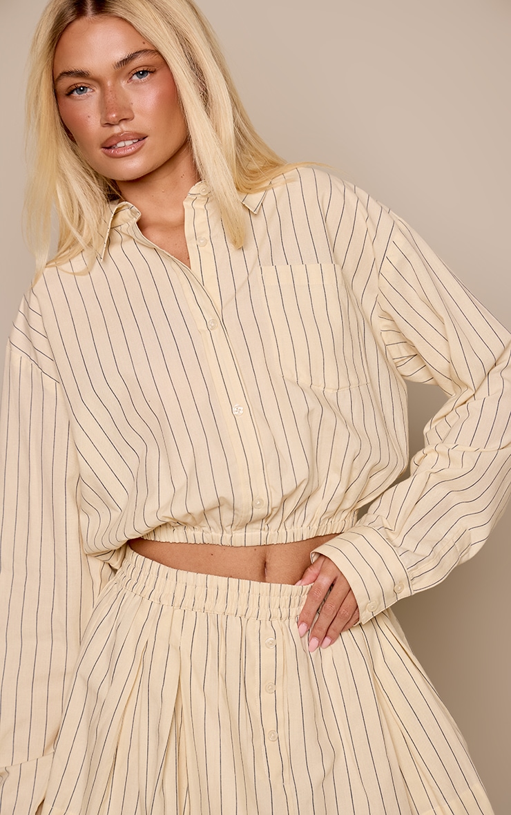 Yellow Stripe Cinched Crop Shirt