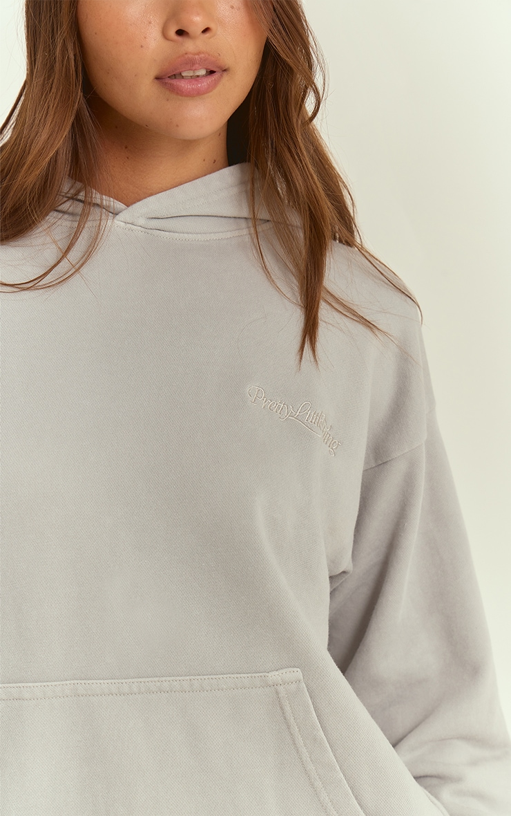 PLT Light Grey Embroidered Acid Wash Loopback Pullover Hoodie image 4