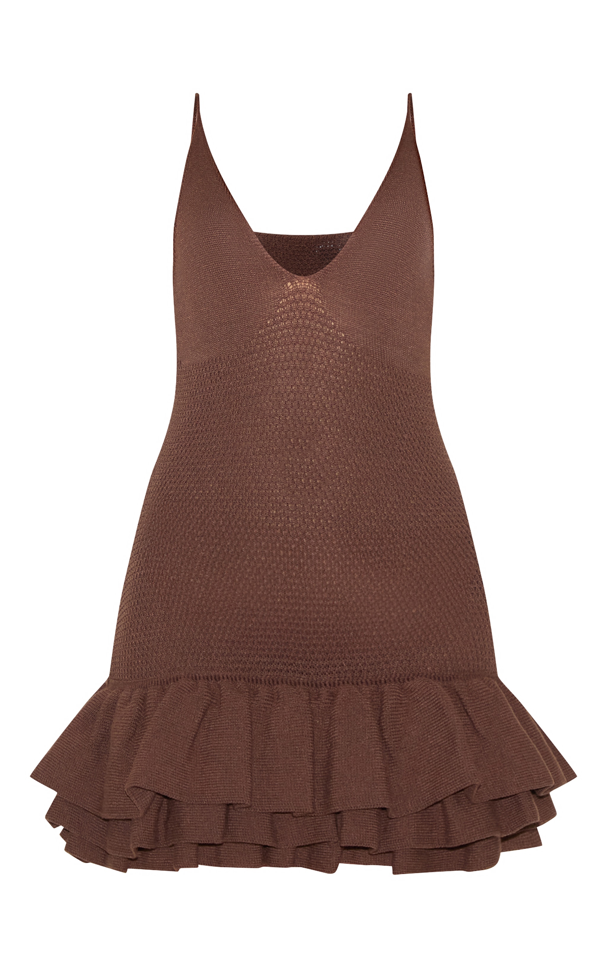 Chocolate Knitted Frill Hem Strappy Mini Dress image 5