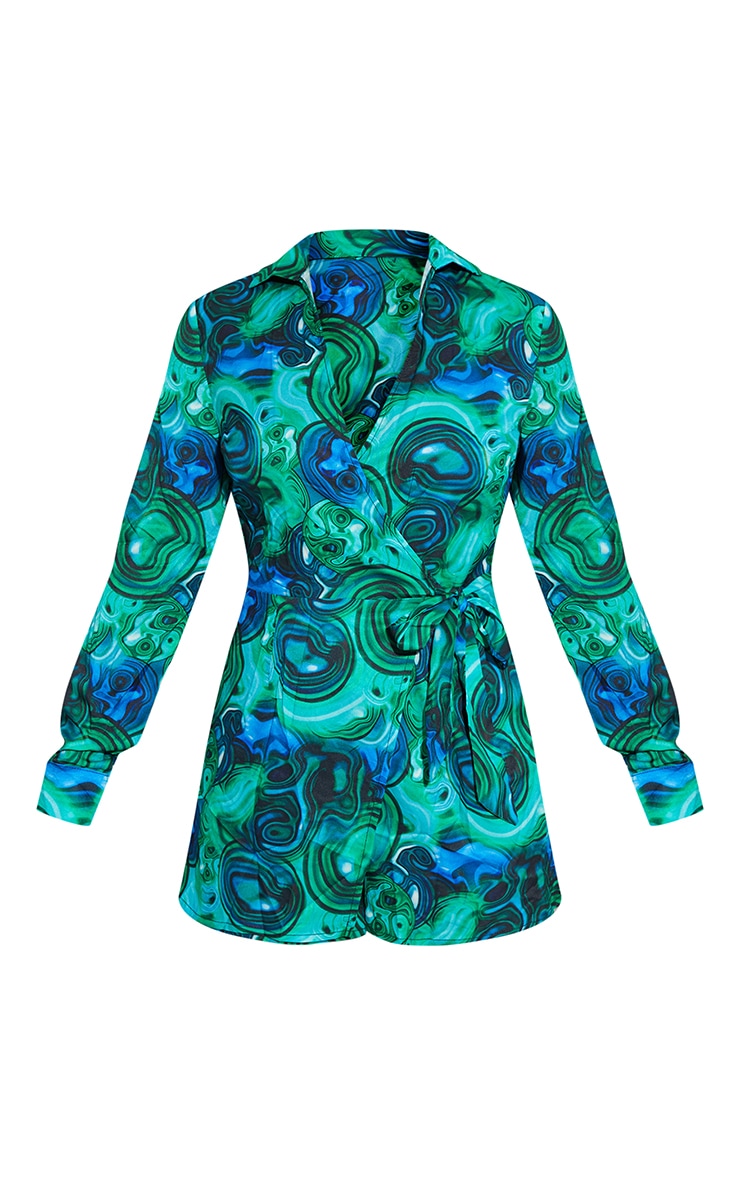 Blue Marble Print Wrap Collared Playsuit image 5