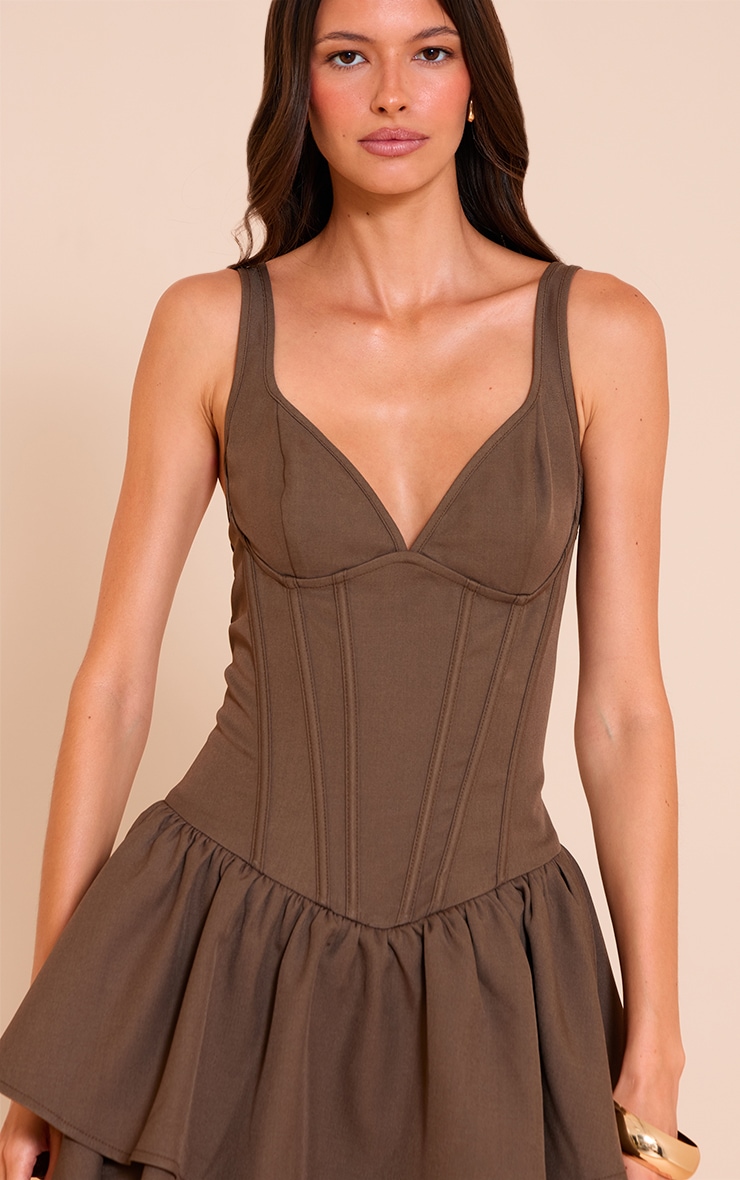 Chocolate Woven Corset Detail Skater Skort Romper image 4