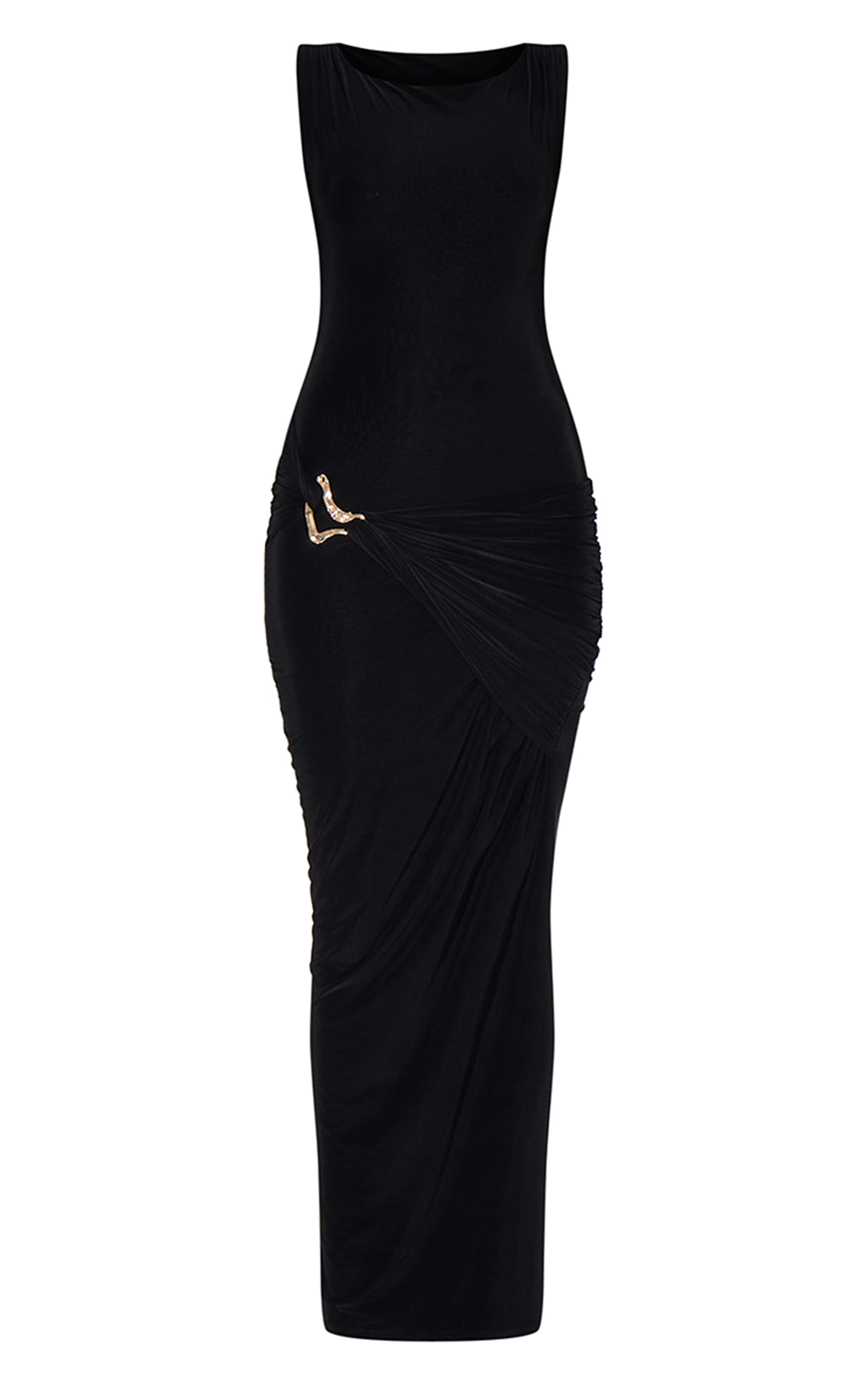 Black Double Layer Ruched Trim Detail Midaxi Dress image 5