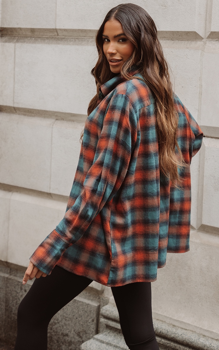 Orange Lightweight Check Oversized Shirt image 2