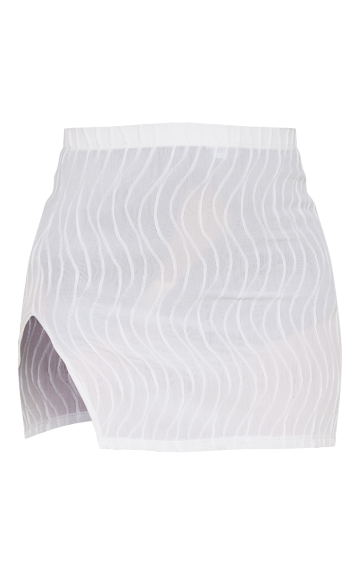 White Textured Detail Curved Split Hem Micro Mini Skirt image 6