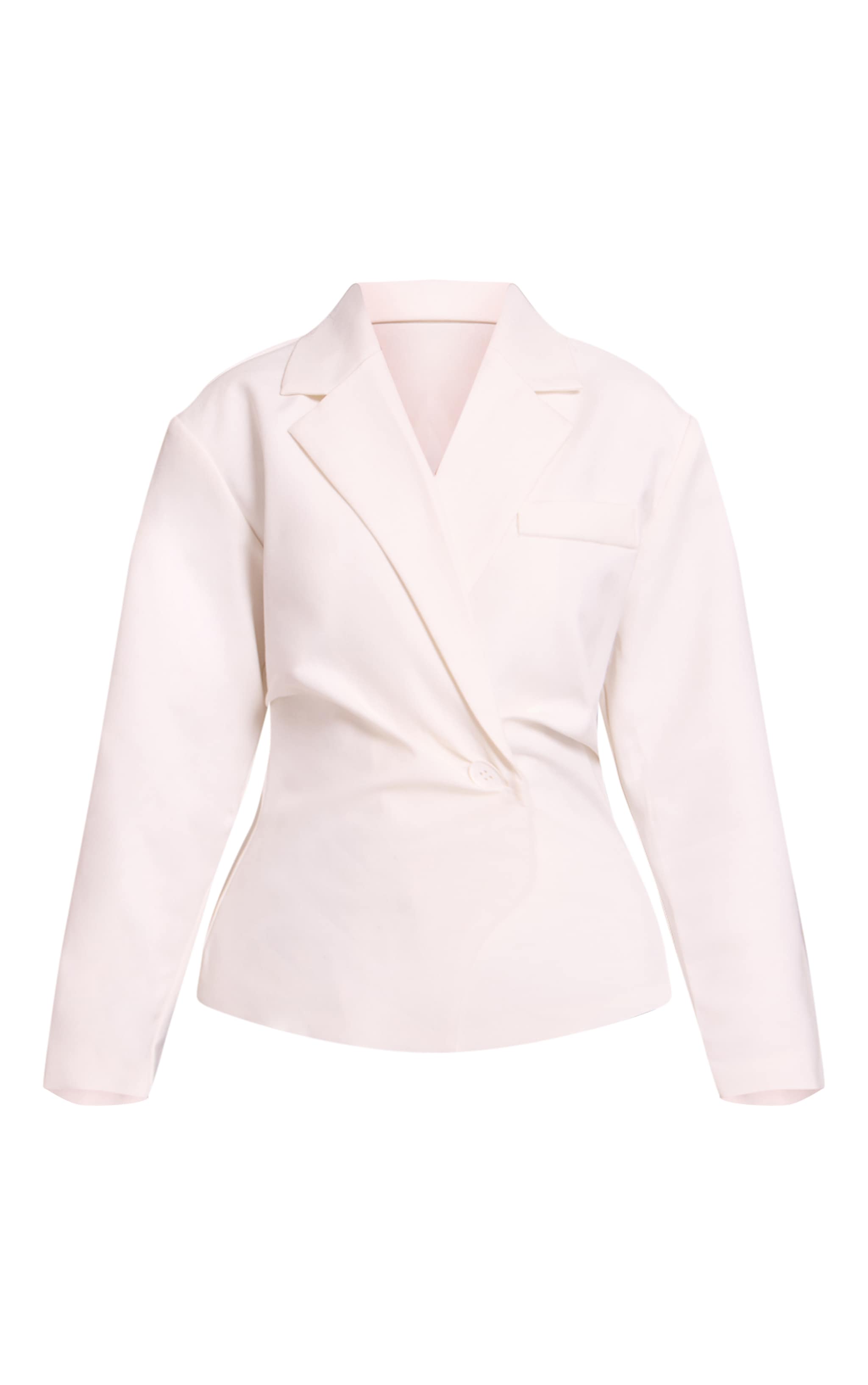 Petite White Linen Look Woven Cinched Waist Blazer image 5