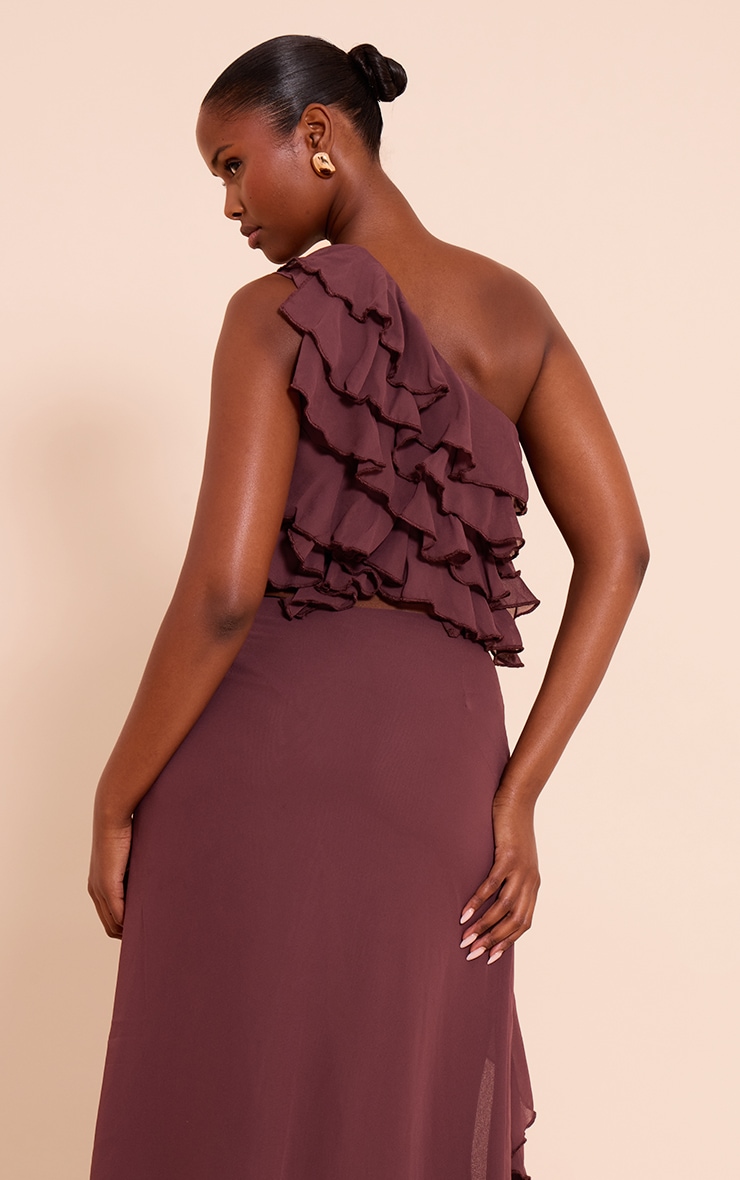 Plum Chiffon Frill One Shoulder Top image 2