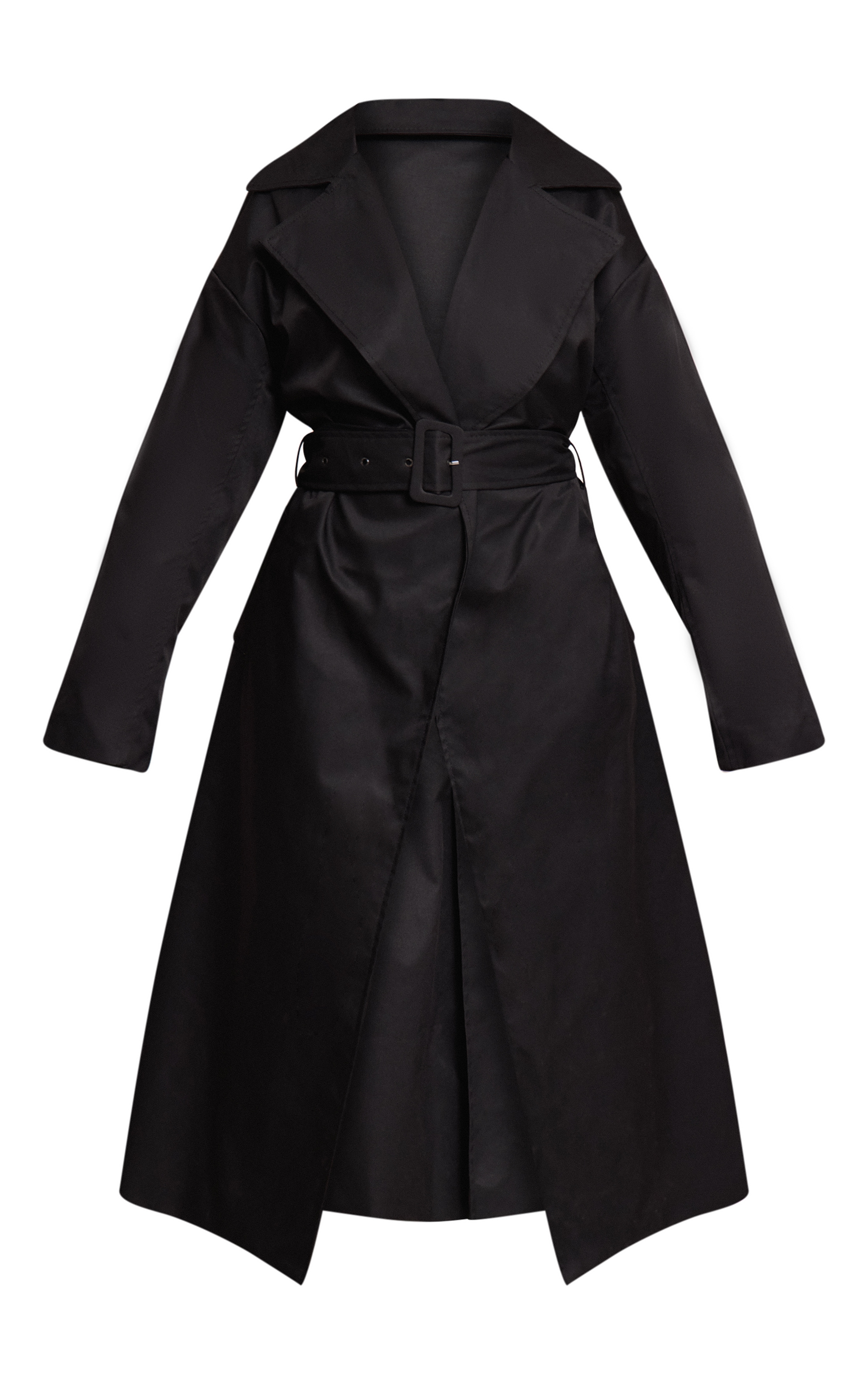 Petite Black Tie Waist Trench Coat image 5
