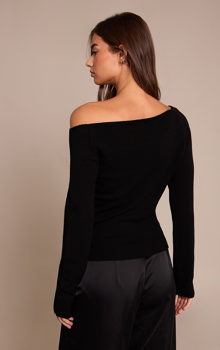 Black Cinched Waist Off The Shoulder Trim Detail Top image 2