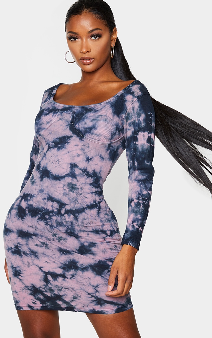 Shape Mauve Tie Dye Cotton Cup Detail Bodycon Dress