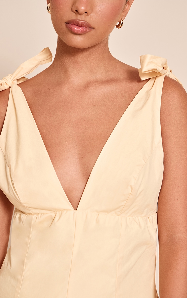 Butter Yellow Woven V Neck Bow Detail Romper image 4