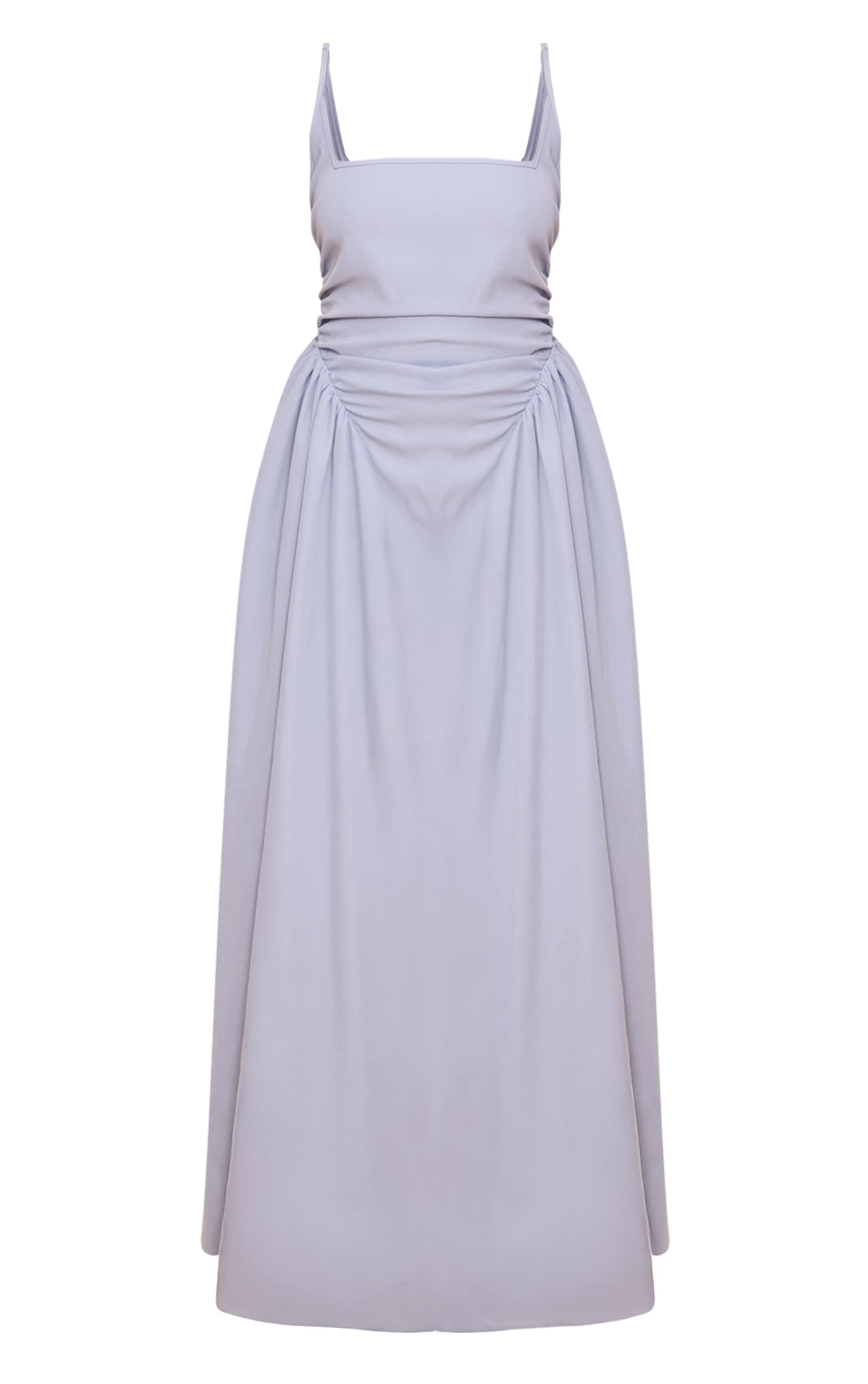 Light Blue Woven Ruched Strappy Maxi Dress image 5