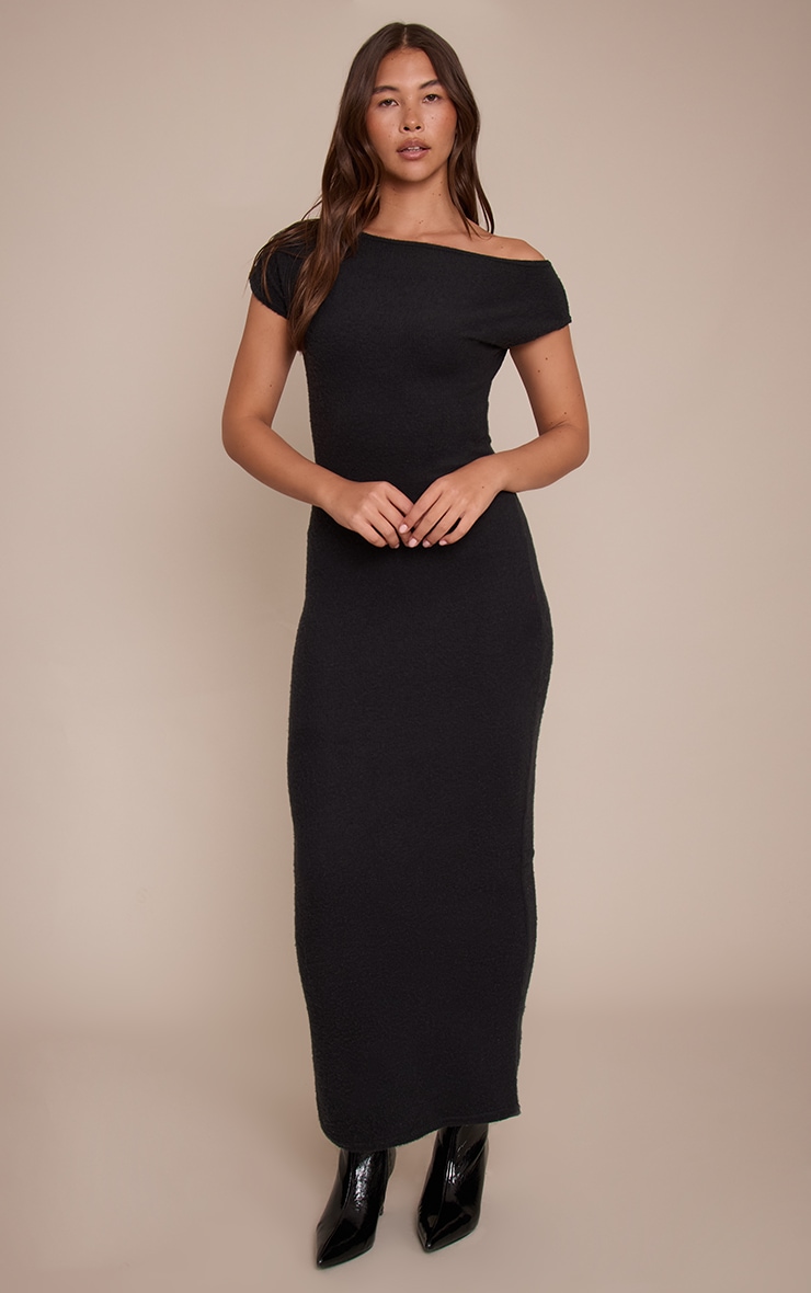 Black Brushed Asymmetric Sleeveless Maxi Dress