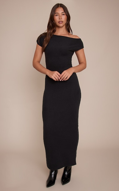 Robe longue asymétrique brossée noire sans manches