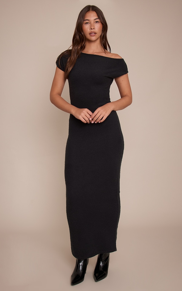 Black Brushed Asymmetric Sleeveless Maxi Dress