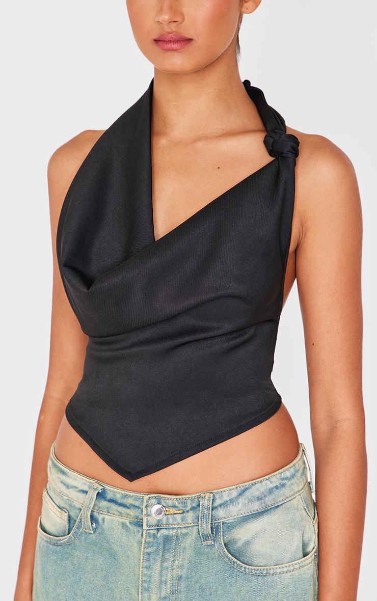 Black Woven Cowl Neck Long Top image 4