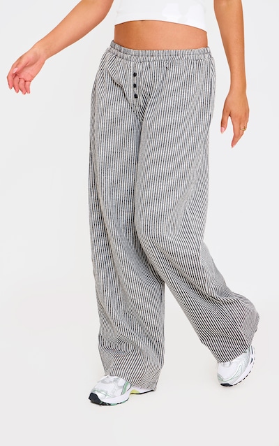 Pantalon droit tissée doux noir à taille boxer et rayures