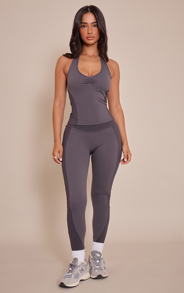Petite Charcoal Sculpt Rib Panel Leggings