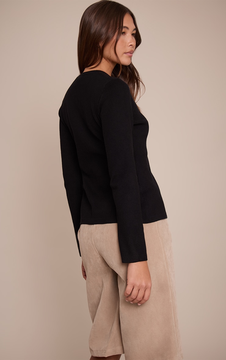 Black Rib Knitted Button Down Cardigan  image 2