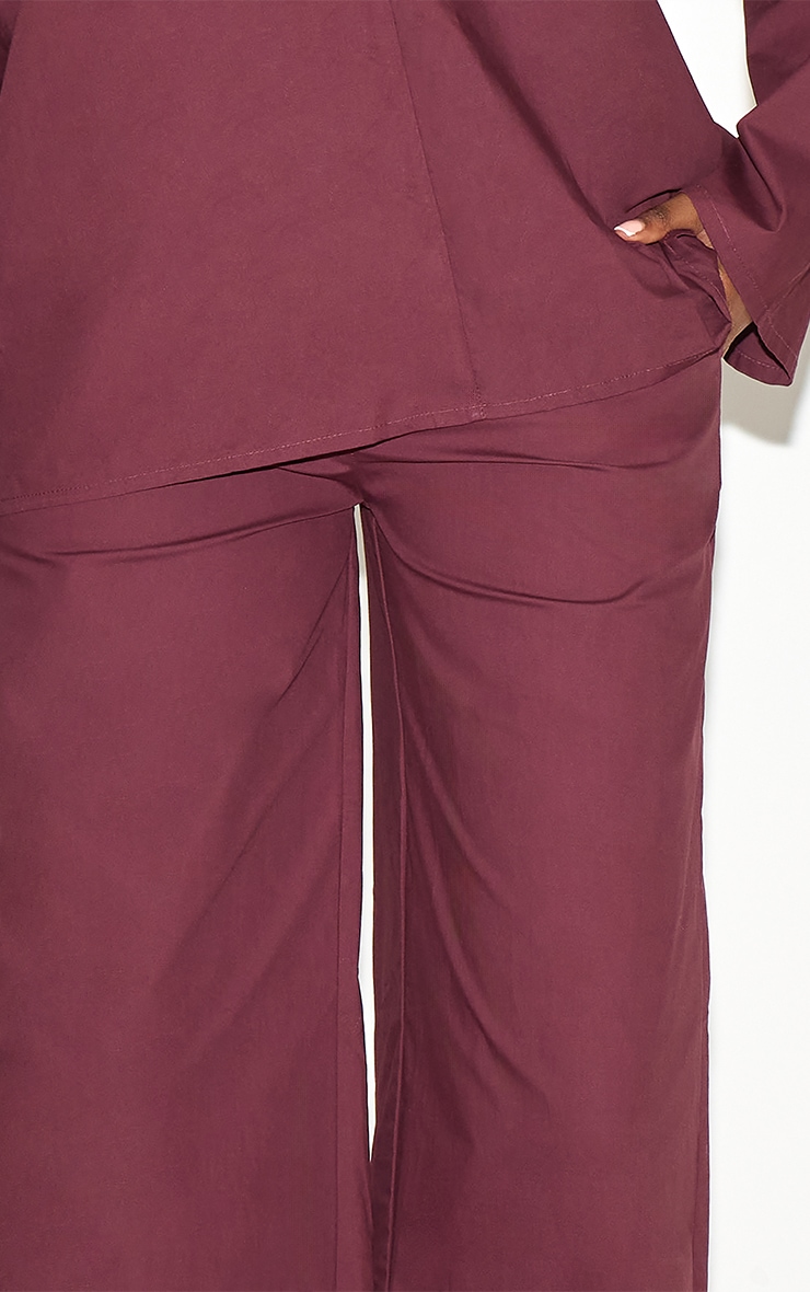 Plum Cotton Poplin Mid Rise Wide Leg Pants image 4