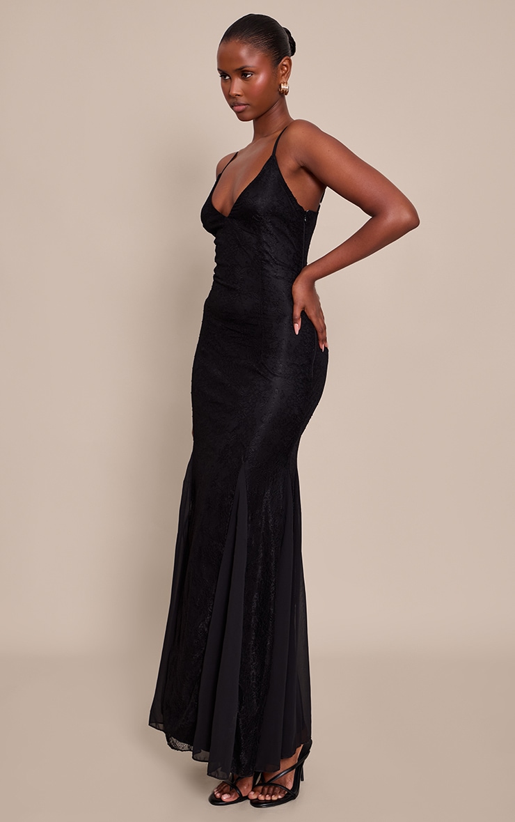 Black Lace Godet Detail Maxi Dress image 3