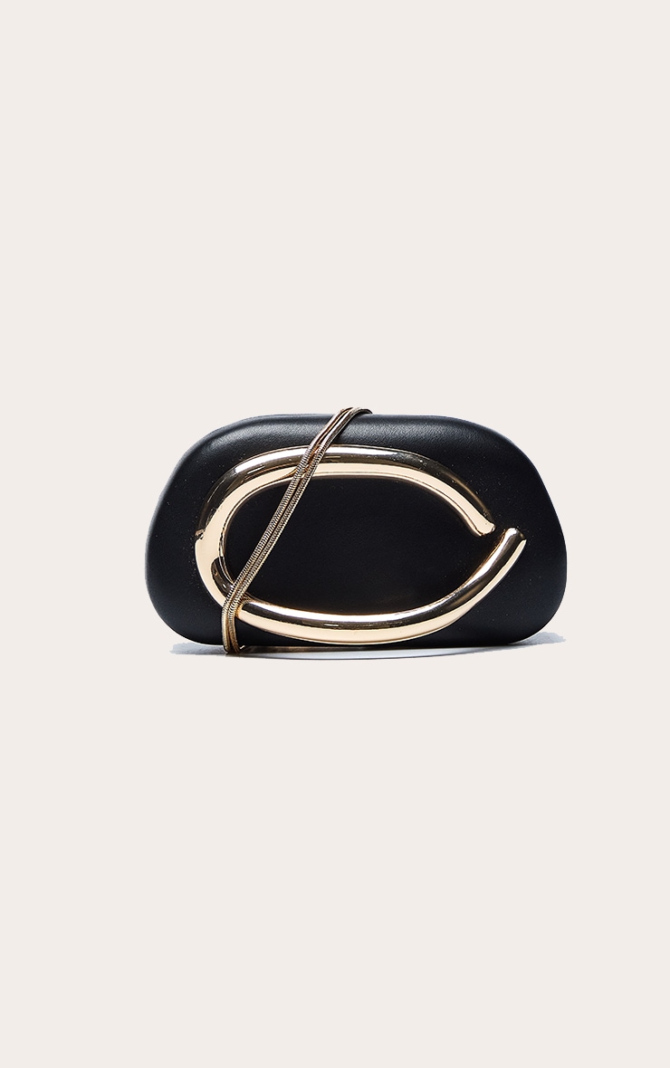 Black PU Oval Handle Hard Clutch Bag image 3
