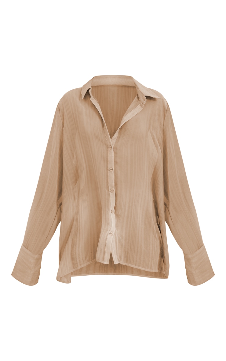 Taupe Textured Stripe Woven Oversized Shirt image 5